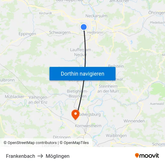 Frankenbach to Möglingen map