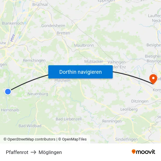Pfaffenrot to Möglingen map