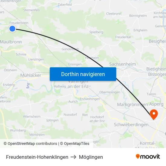 Freudenstein-Hohenklingen to Möglingen map