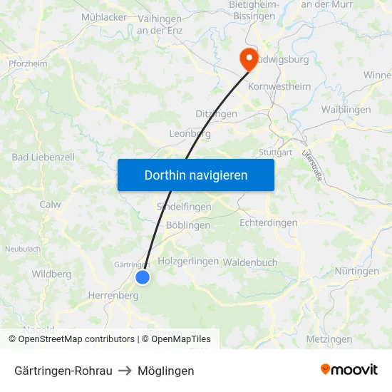Gärtringen-Rohrau to Möglingen map