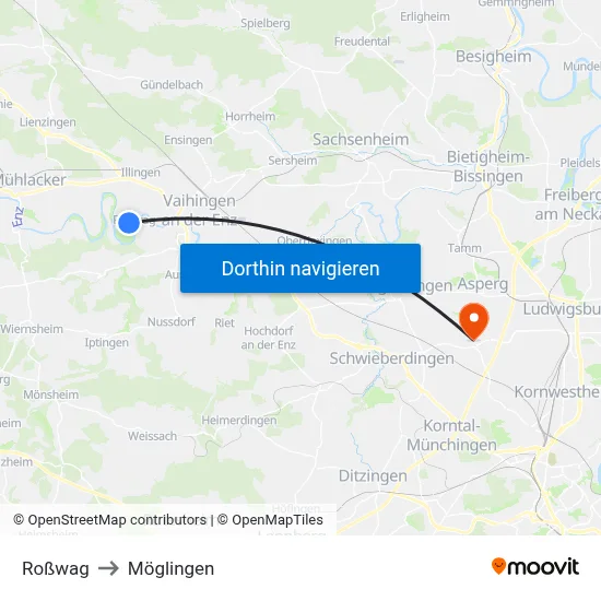 Roßwag to Möglingen map