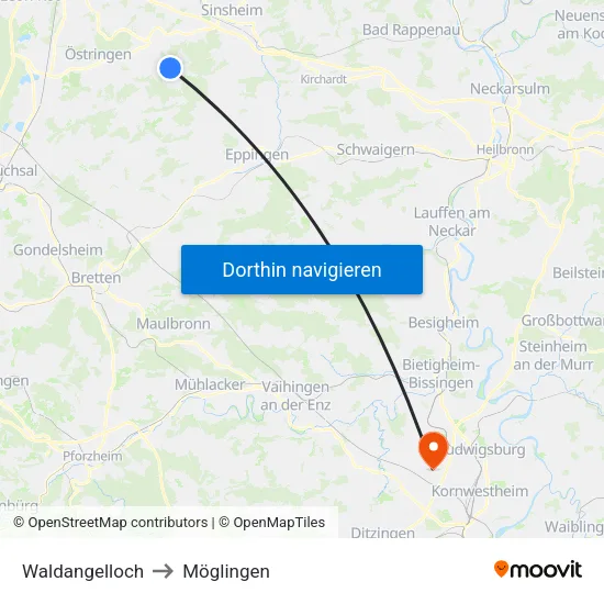 Waldangelloch to Möglingen map