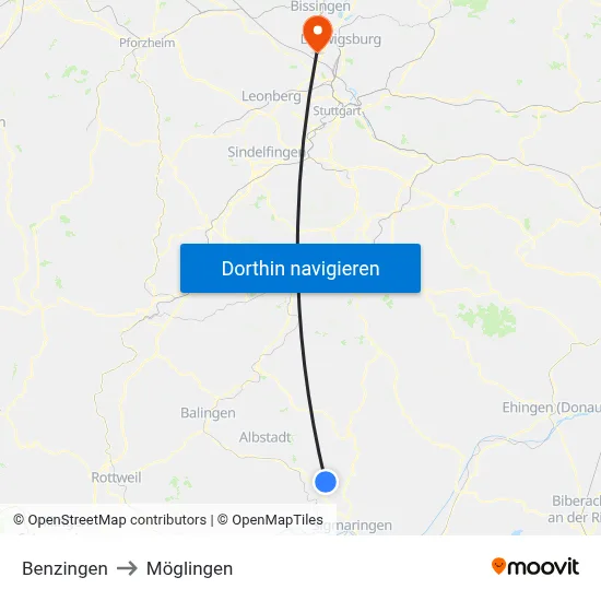 Benzingen to Möglingen map