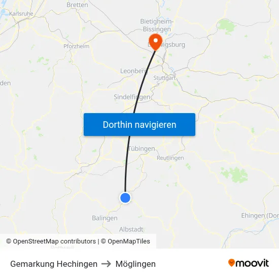 Gemarkung Hechingen to Möglingen map