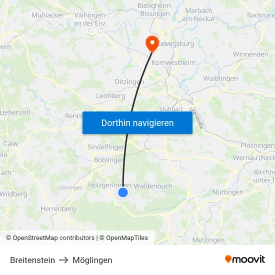 Breitenstein to Möglingen map