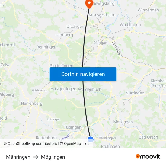 Mähringen to Möglingen map