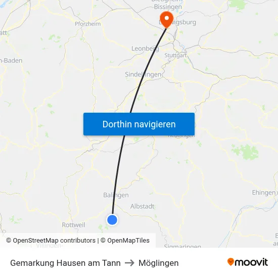 Gemarkung Hausen am Tann to Möglingen map