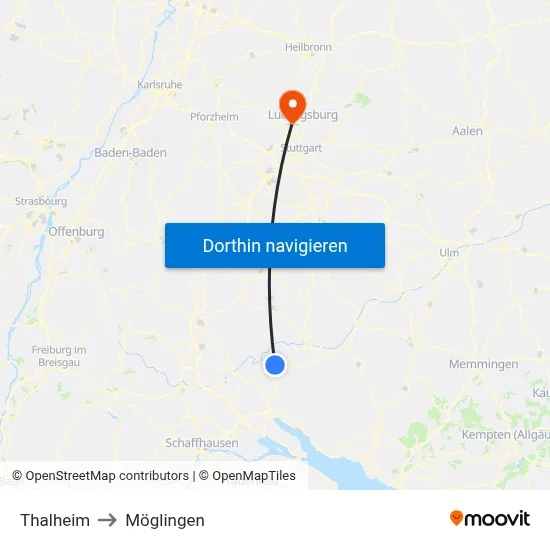 Thalheim to Möglingen map