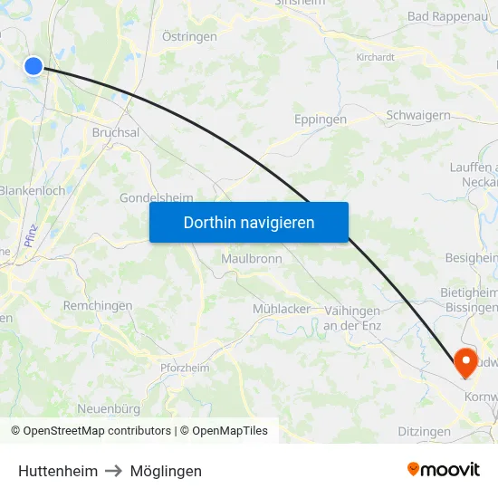Huttenheim to Möglingen map