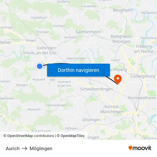 Aurich to Möglingen map