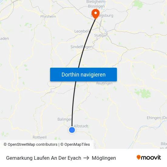 Gemarkung Laufen An Der Eyach to Möglingen map