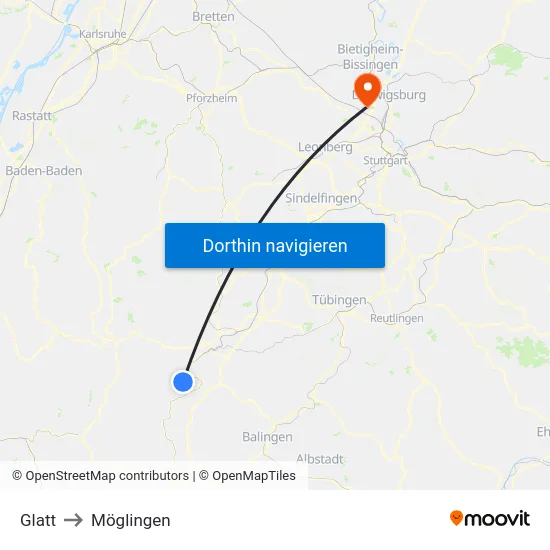 Glatt to Möglingen map