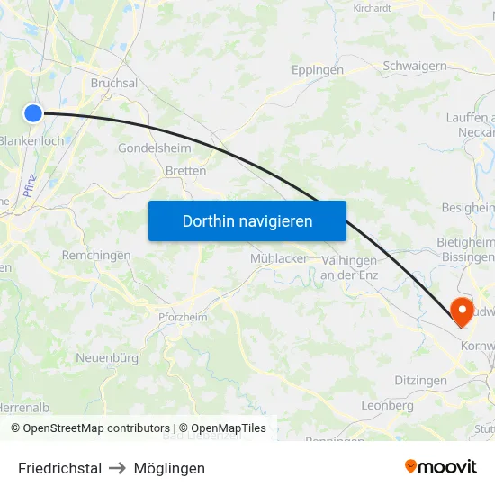 Friedrichstal to Möglingen map