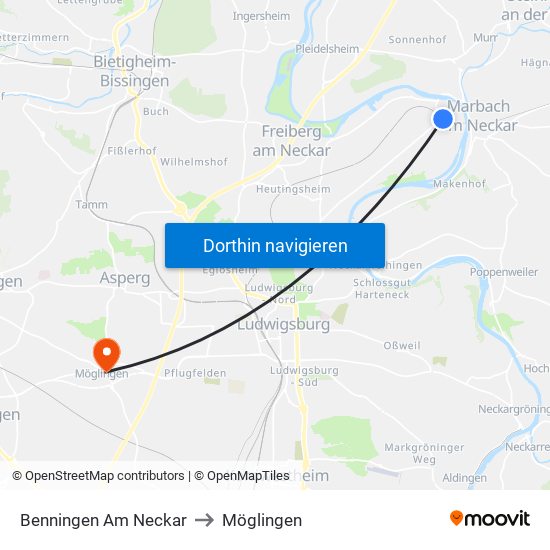 Benningen Am Neckar to Möglingen map