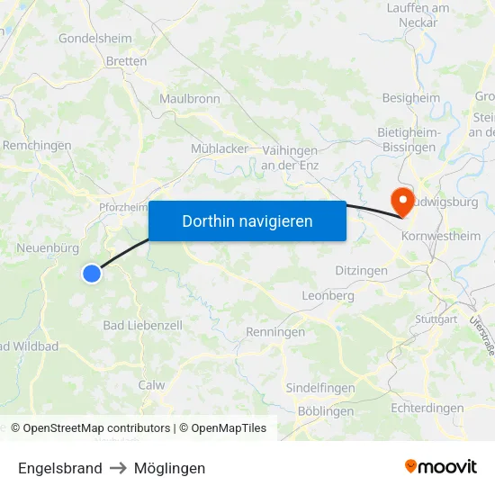 Engelsbrand to Möglingen map