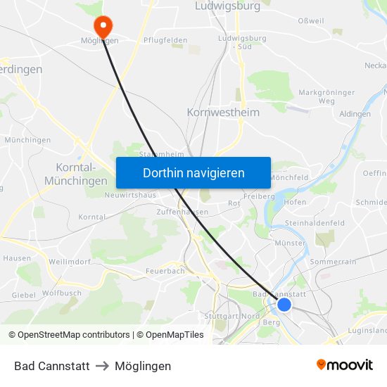 Bad Cannstatt to Möglingen map