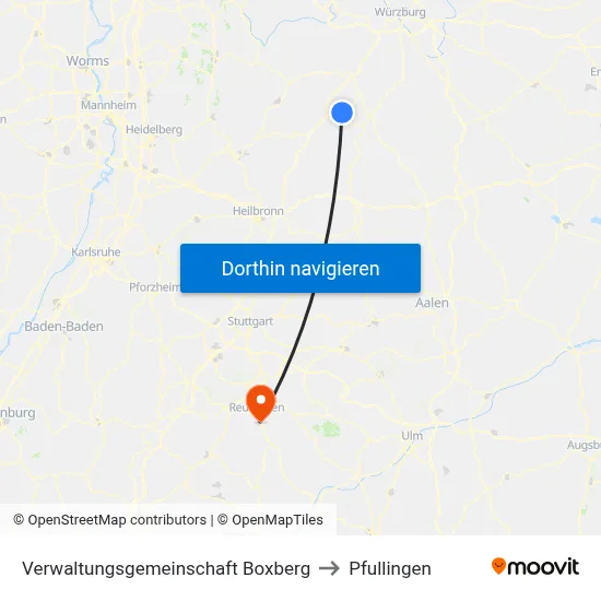 Verwaltungsgemeinschaft Boxberg to Pfullingen map