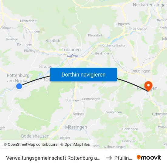 Verwaltungsgemeinschaft Rottenburg am Neckar to Pfullingen map