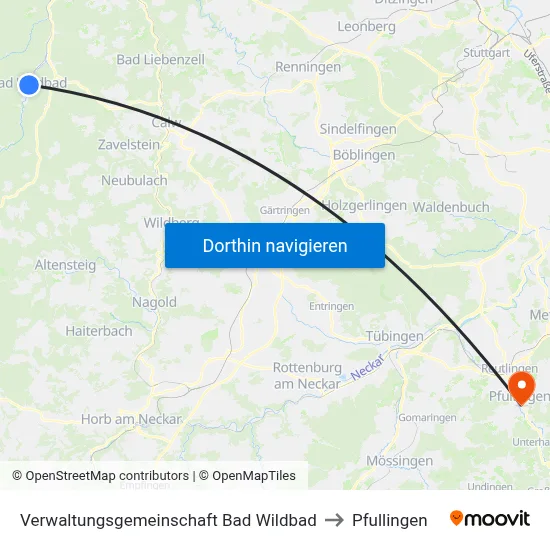 Verwaltungsgemeinschaft Bad Wildbad to Pfullingen map