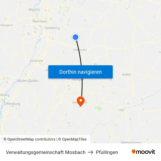 Verwaltungsgemeinschaft Mosbach to Pfullingen map