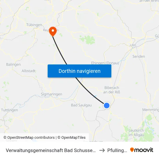 Verwaltungsgemeinschaft Bad Schussenried to Pfullingen map