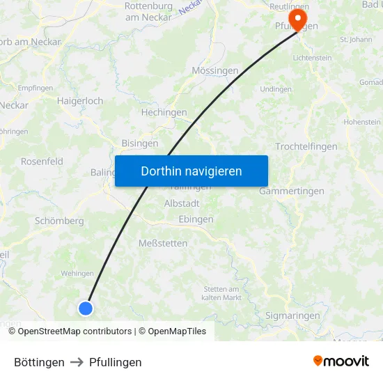 Böttingen to Pfullingen map