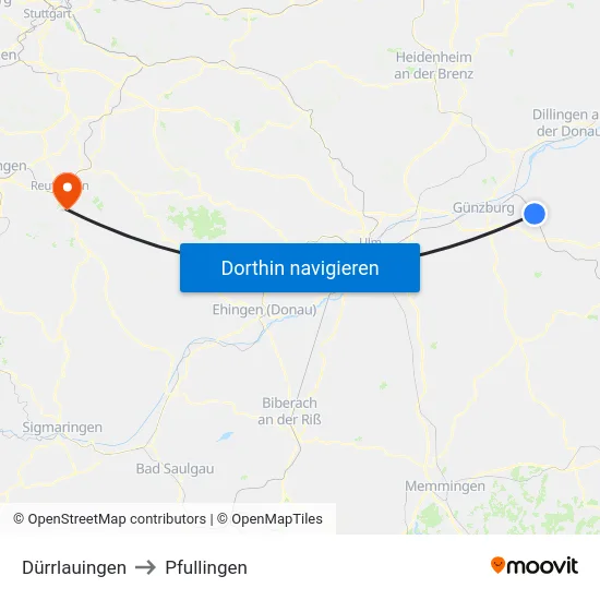 Dürrlauingen to Pfullingen map