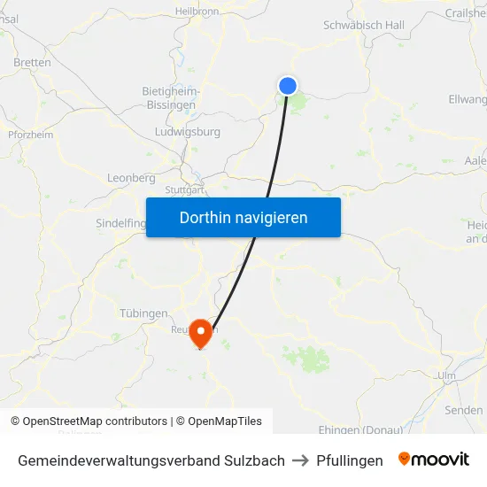 Gemeindeverwaltungsverband Sulzbach to Pfullingen map