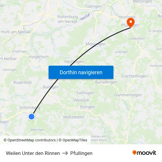 Weilen Unter den Rinnen to Pfullingen map
