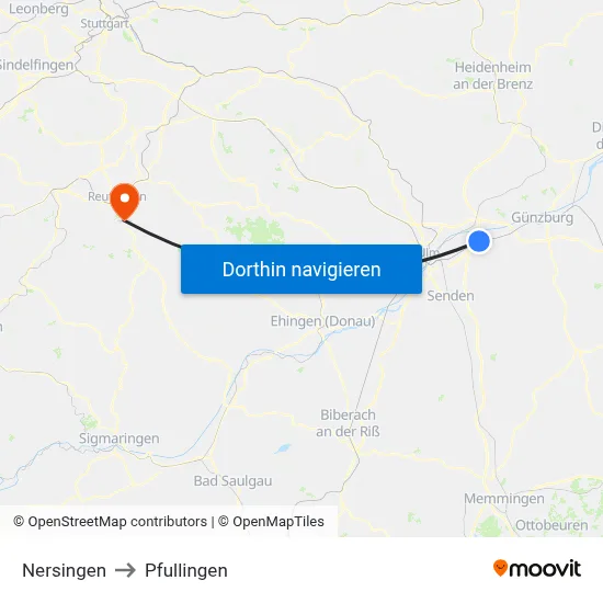 Nersingen to Pfullingen map