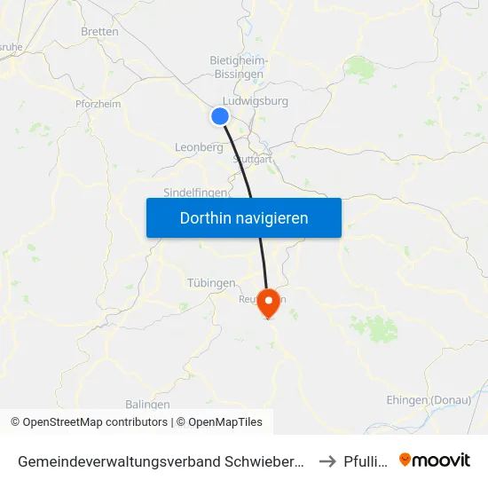 Gemeindeverwaltungsverband Schwieberdingen-Hemmingen to Pfullingen map