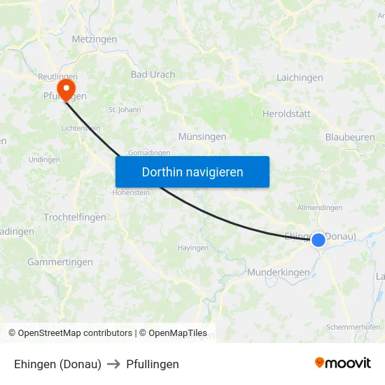 Ehingen (Donau) to Pfullingen map