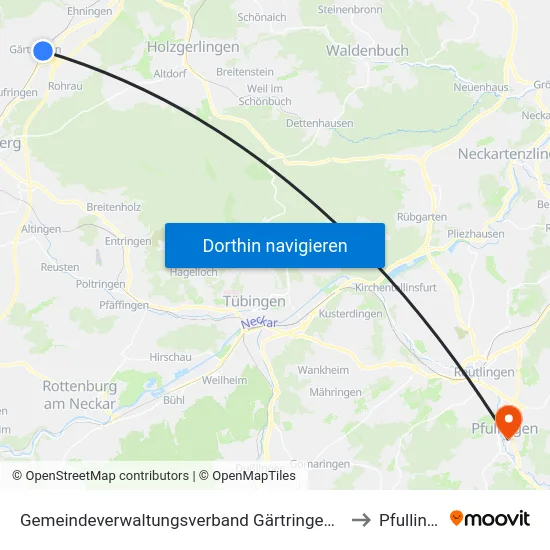 Gemeindeverwaltungsverband Gärtringen/Ehningen to Pfullingen map