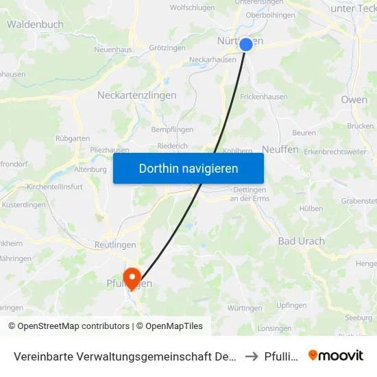 Vereinbarte Verwaltungsgemeinschaft Der Stadt Nürtingen to Pfullingen map