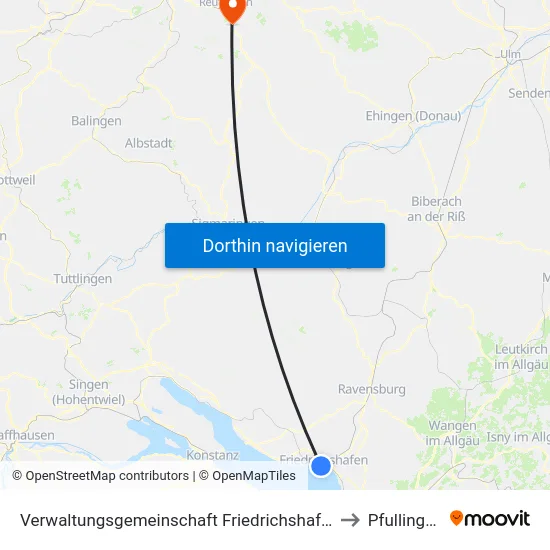 Verwaltungsgemeinschaft Friedrichshafen to Pfullingen map