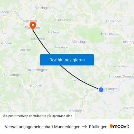 Verwaltungsgemeinschaft Munderkingen to Pfullingen map