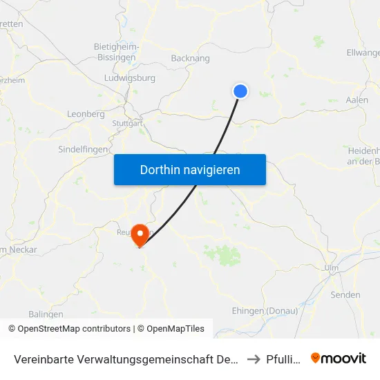 Vereinbarte Verwaltungsgemeinschaft Der Stadt Welzheim to Pfullingen map