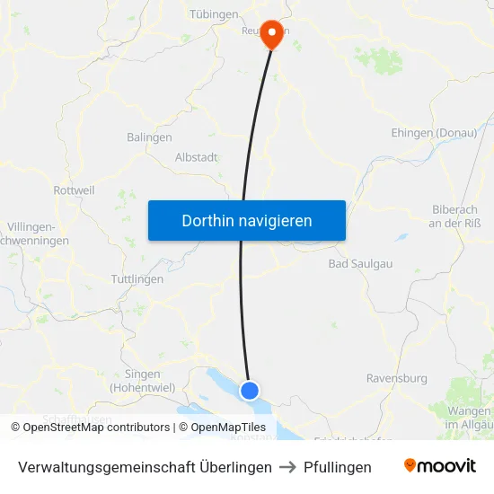 Verwaltungsgemeinschaft Überlingen to Pfullingen map