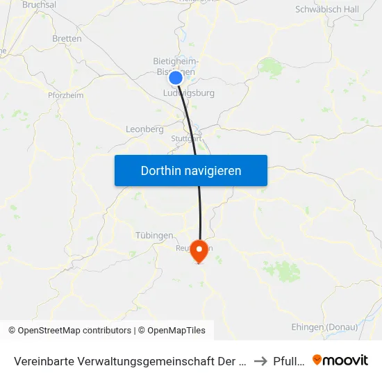 Vereinbarte Verwaltungsgemeinschaft Der Stadt Bietigheim-Bissingen to Pfullingen map