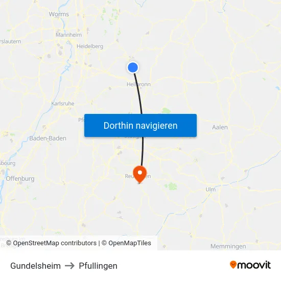 Gundelsheim to Pfullingen map