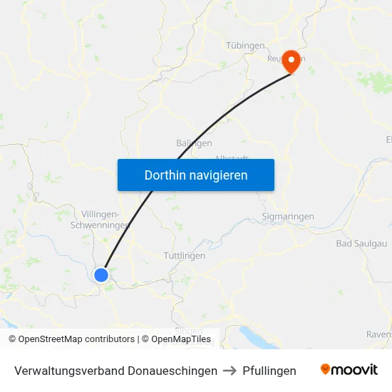 Verwaltungsverband Donaueschingen to Pfullingen map