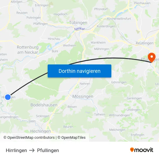 Hirrlingen to Pfullingen map