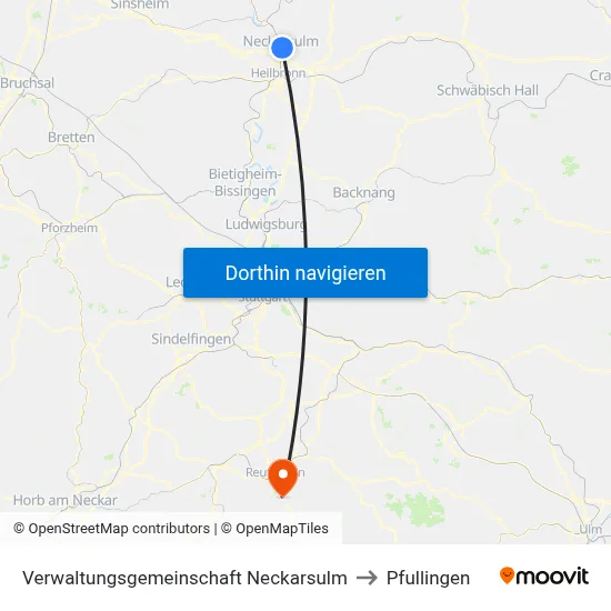 Verwaltungsgemeinschaft Neckarsulm to Pfullingen map