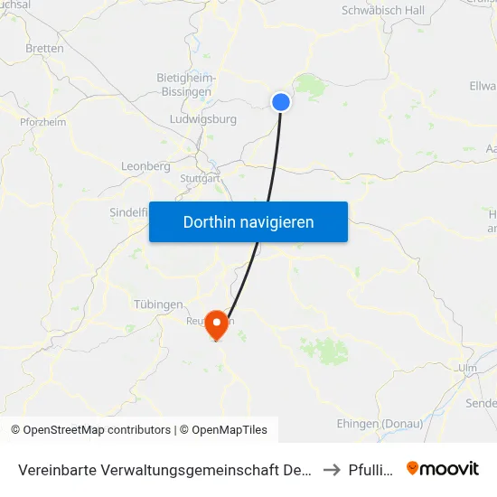 Vereinbarte Verwaltungsgemeinschaft Der Stadt Backnang to Pfullingen map