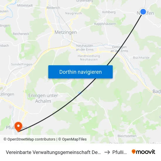 Vereinbarte Verwaltungsgemeinschaft Der Stadt Neuffen to Pfullingen map