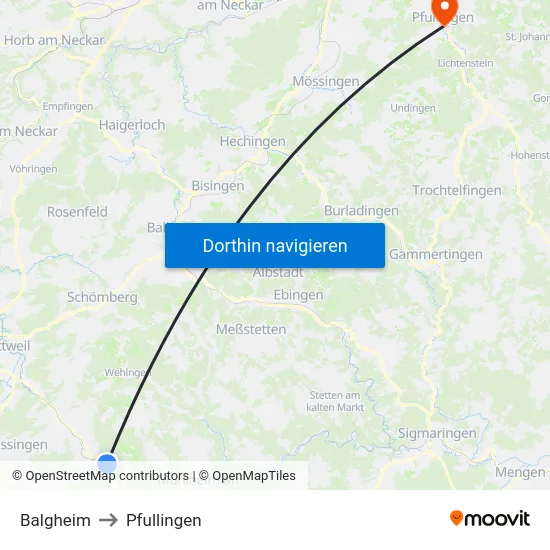 Balgheim to Pfullingen map