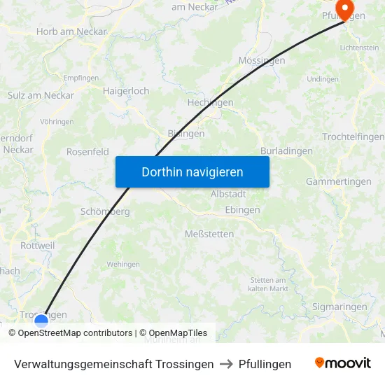 Verwaltungsgemeinschaft Trossingen to Pfullingen map