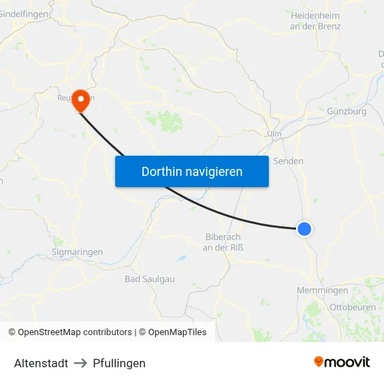Altenstadt to Pfullingen map