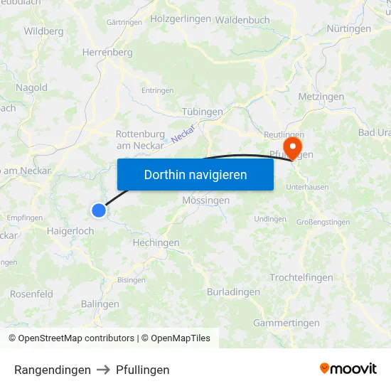 Rangendingen to Pfullingen map