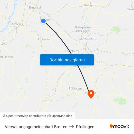 Verwaltungsgemeinschaft Bretten to Pfullingen map
